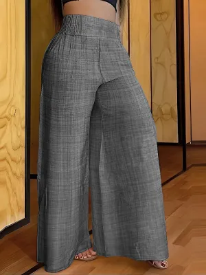 xieyinshe  Solid Simple Palazzo Pants, Casual Wide Leg Elastic Waist Pants, Women's Clothing
